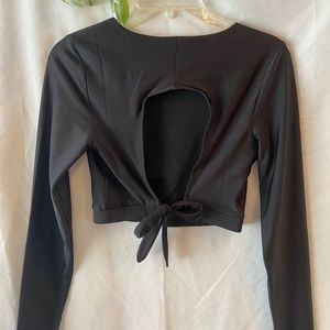 Open Back Black Long Sleeve Workout Top